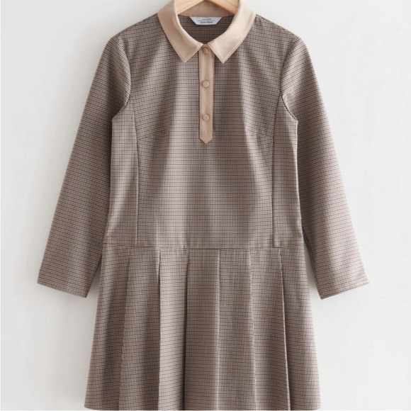 & OTHER STORIES Collared Check Long Sleeve Mini Dress - Picture 4 of 9